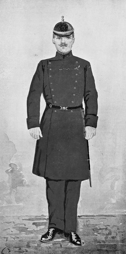 Vuonna 1906 otettiin kaupunkipoliisin käyttöön aiempaa länsimaisempaa tyyliä oleva virkapuku, johon kuului polven alapuolelle ulottuva pitkä takki eli sortuutti. Virkapuvun väri oli virallisesti tummansininen, käytännössä puvut olivat hyvin tummia. Sortuuttia käyttivät etenkin tavalliset konstaapelit, joiden takkien kauluksissa molemmin puolin oli henkilökohtainen järjestysnumero.